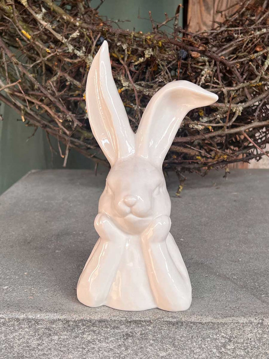Aufgestützter Keramik Hasenkopf weiss H20