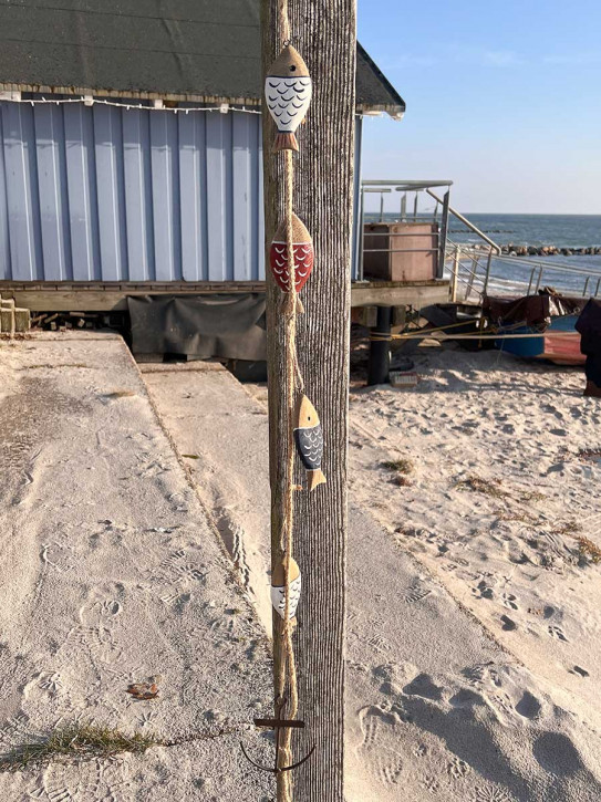 Girlande blau weiß rote Holzfische und Anker am Seil Fisch 135 cm