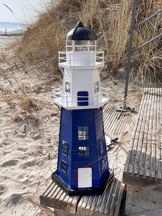 Batela Metall Leuchtturm Lampe blau weiß mit Kabel H58