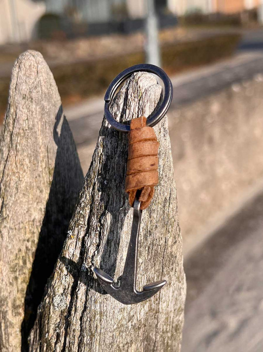 Schlüsselanhänger Anker mit Leder braun 9 cm
