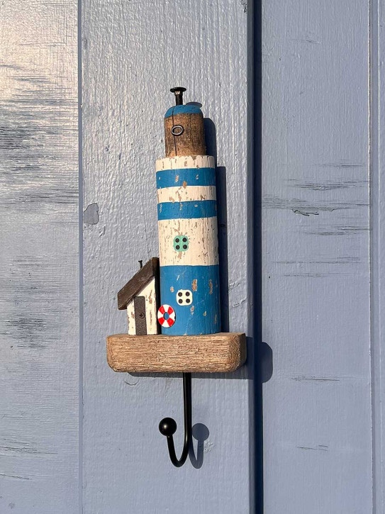 Batela kleine Garderobe Leuchtturm mit Haus blau weiß 1 Haken
