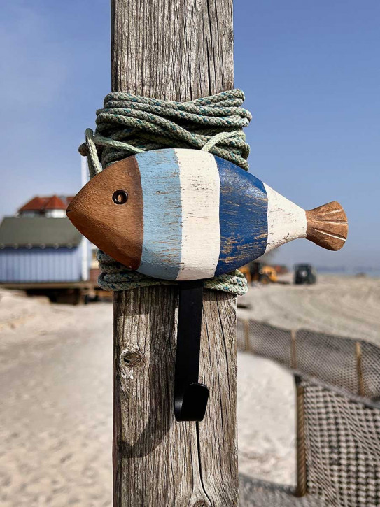 Batela kleine Garderobe Holzfisch weiß blau gestreift 1 Haken