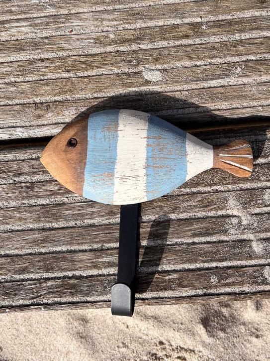 Batela kleine Garderobe Holzfisch weiß hellblau gestreift 1 Haken