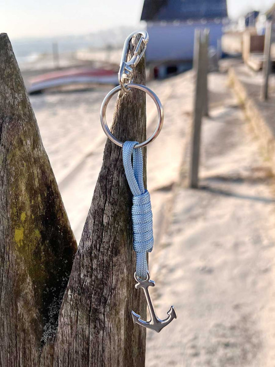 Schlüsselanhänger Anker am Seil hellblau 17 cm