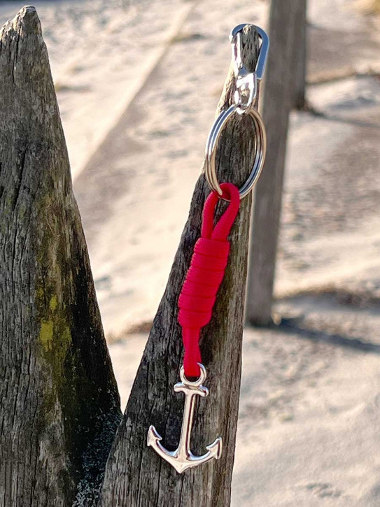 Schlüsselanhänger Anker am Seil rot 17 cm