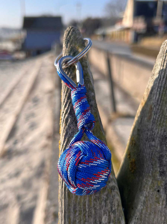 Schlüsselanhänger Seilknoten Tauknoten blau rot silber 13 cm