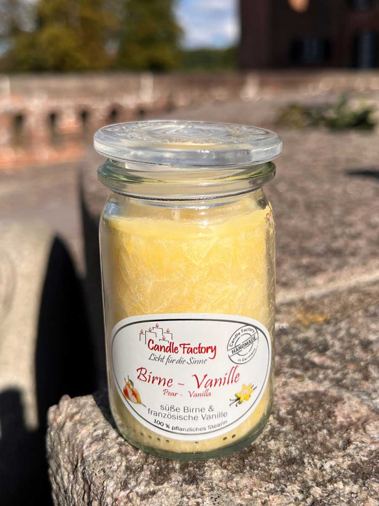 Candle Factory Baby-Jumbo Duft-Kerze im Weckglas Birne Vanille Stearinkerze