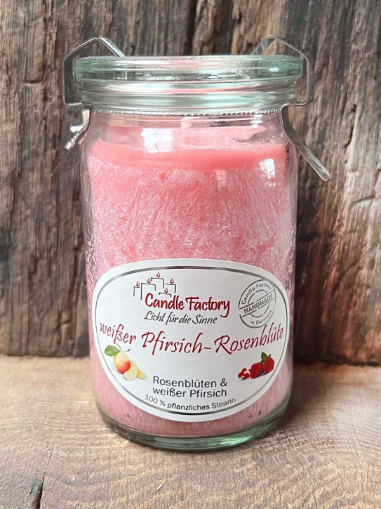 Candle Factory Baby-Jumbo Duft-Kerze im Weckglas Pfirsich Rosenblüte Stearinkerze