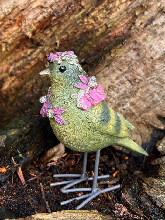 Dekovogel grün Glitzer pink Metallfüsse stehend H12