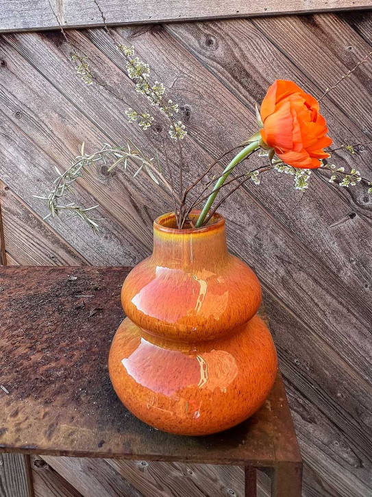 DutZ Collection Glas Vase Skrzyszow bauchig Ringe rostbraun H16