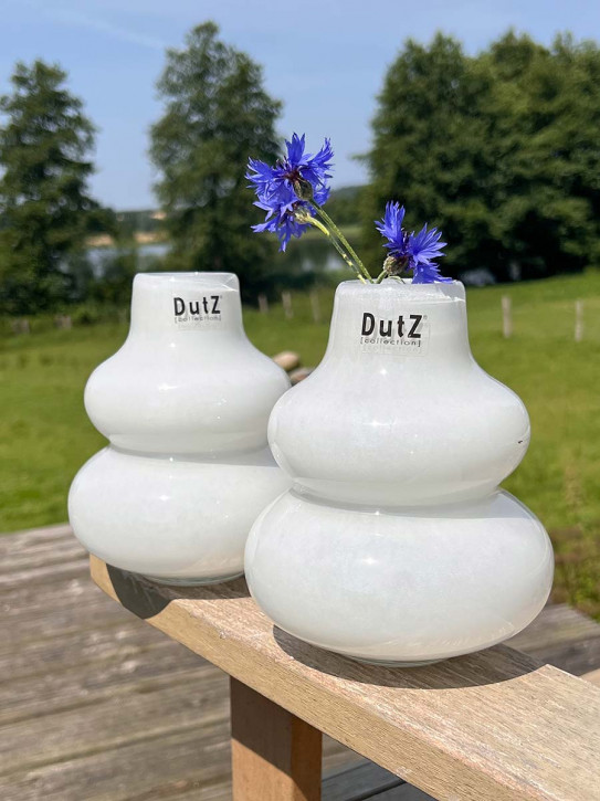 DutZ Collection Glas Vase Skrzyszow bauchig Ringe weiß H16