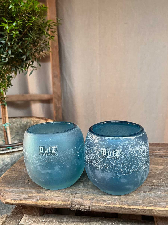 DutZ Collection Glas Übertopf Vase Hurricane Diva Antic blue H10 D10