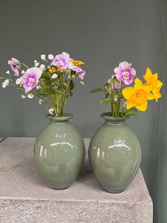 DutZ Collection bauchige Glas Vase Nadiel olivgrün H14 D8