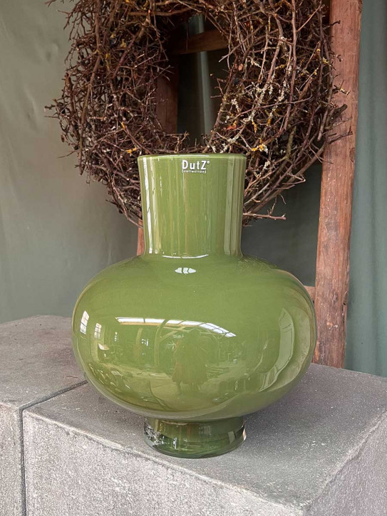 DutZ Collection bauchige Glas-Vase Modest olivgrün H27