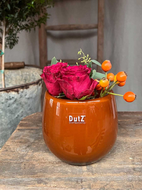 DutZ Collection Glas Pot Übertopf Vase Windlicht bauchig H11 D13 rostbraun