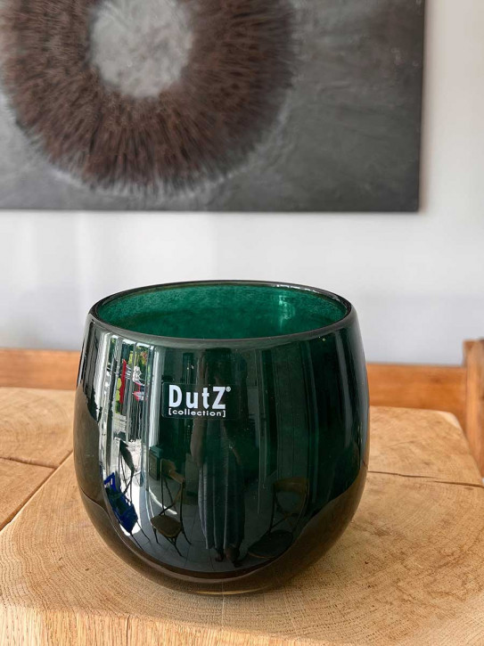 DutZ Collection Glas Pot Übertopf Vase Windlicht bauchig H14 D16 dunkelgrün