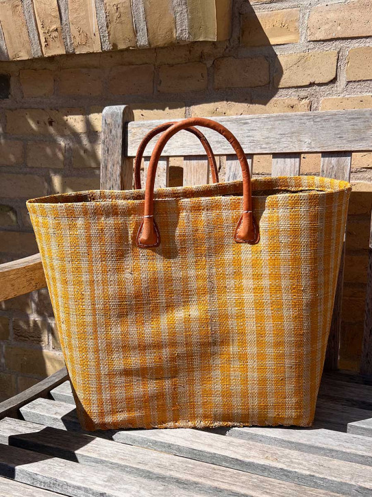 frosch und rabe Shopper orange kariert L kurze Lederhenkel