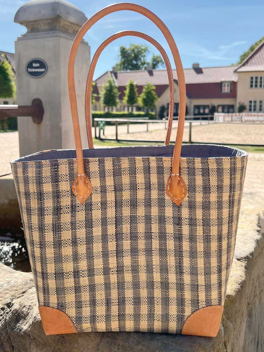frosch und rabe Shopper grau kariert mit Futter Lederpatches M