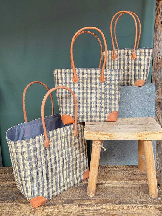 frosch und rabe Shopper grau kariert mit Futter Lederpatches