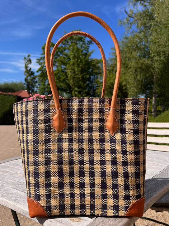 frosch und rabe Shopper schwarz kariert mit Futter Lederpatches M