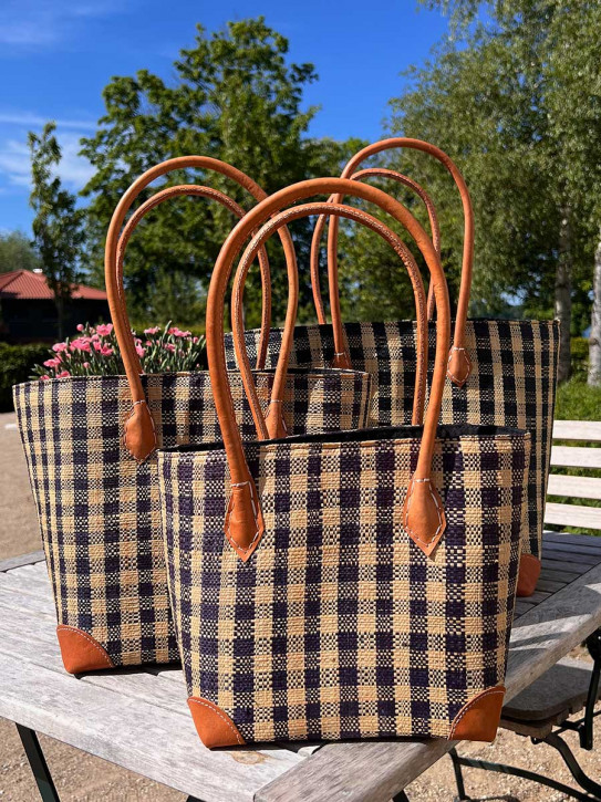 frosch und rabe Shopper schwarz kariert mit Futter Lederpatches
