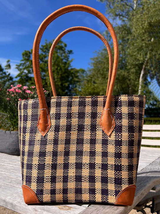 frosch und rabe Shopper schwarz kariert mit Futter Lederpatches S