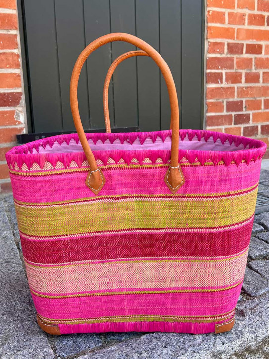 frosch und rabe XL Strandshopper grün pink rot gestreift mit Futter Lederhenkel