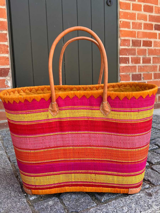 frosch und rabe XL Strandshopper orange gelb rot pink gestreift mit Futter Lederhenkel