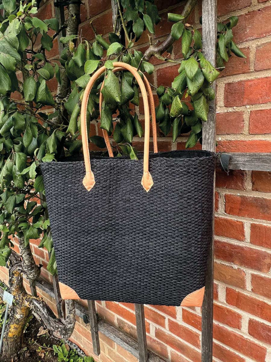 frosch und rabe Sisal Shopper blauschwarz mit Futter lange Lederhenkel