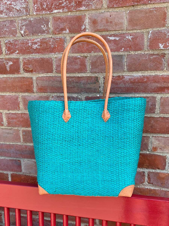 frosch und rabe Sisal Shopper mintgrün mit Futter lange Lederhenkel
