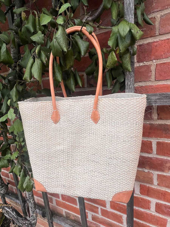 frosch und rabe Sisal Shopper beige mit Futter lange Lederhenkel