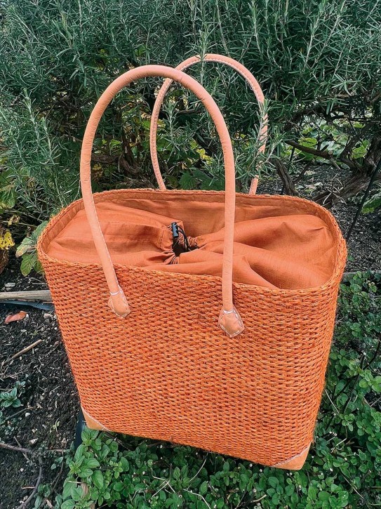 frosch und rabe Sisal Shopper rostbraun mit Futter lange Lederhenkel frosch und rabe Sisal Shopper rostbraun mit Futter lange Lederhenkel