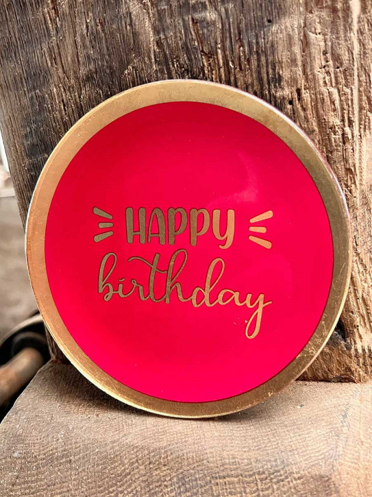 Love Plate Glasteller M Happy Birthday rund pink gold GiftCompany