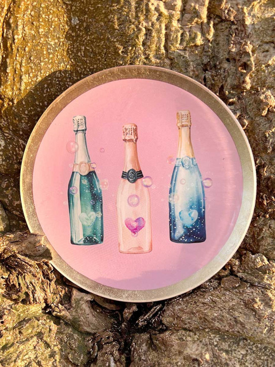 Love Plate Glasteller M Champagner Flaschen rund rosa gold GiftCompany