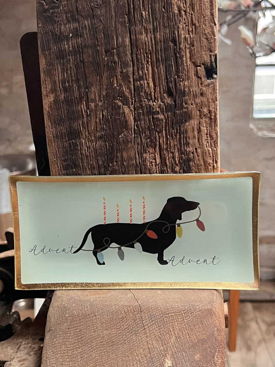 Love Plate Glasteller L Advent Hund Lichterkette hellgrün GiftCompany
