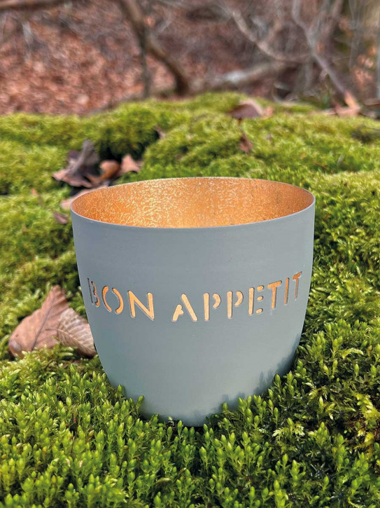 Madras Windlicht M Bon Appetit coolgrey-gold GiftCompany