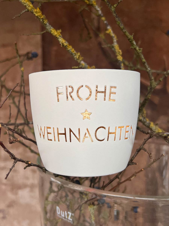 Madras Windlicht M Frohe Weihnachten weiß-gold GiftCompany
