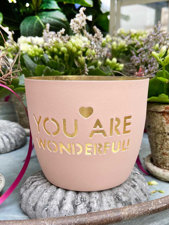 Madras Windlicht M You are wonderful! pastellrosa-gold GiftCompany