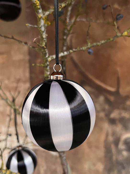 Gift Company Weihnachtskugel Chinois schwarz-weiss gestreift D8