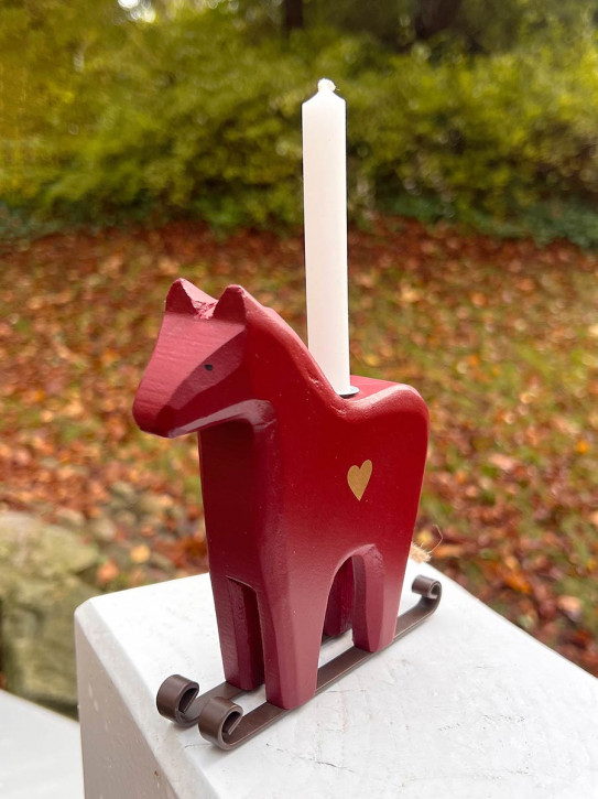 Rotes Holzpferd auf Ski Kerzenhalter Pferd Madleys H13