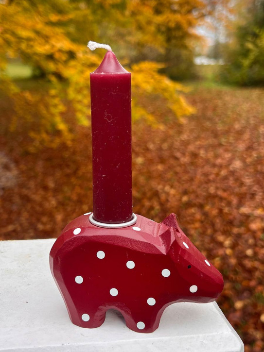 Kerzenschwein Holzschwein rot weiße Punkte Kerzenhalter Madleys H6