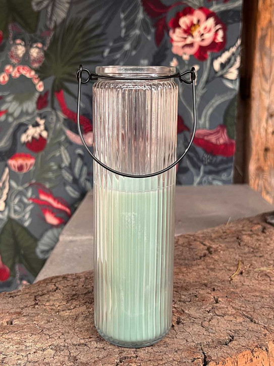 Home Society Candle Tube Kerze Dirk im geriffelten Hängeglas celadon