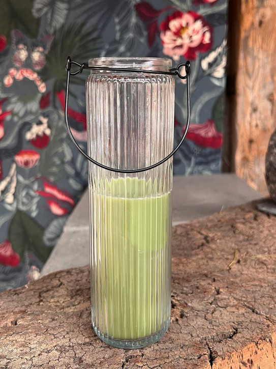 Home Society Candle Tube Kerze Dirk im geriffelten Hängeglas grün