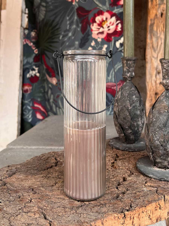 Home Society Candle Tube Kerze Dirk im geriffelten Hängeglas taupe Home Society Candle Tube Kerze Dirk im geriffelten Hängeglas taupe