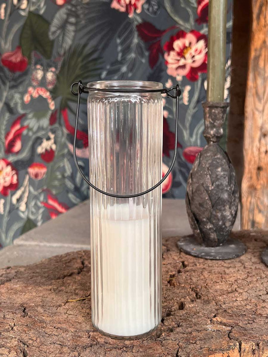 Home Society Candle Tube Kerze Dirk im geriffelten Hängeglas weiß Home Society Candle Tube Kerze Dirk im geriffelten Hängeglas weiß