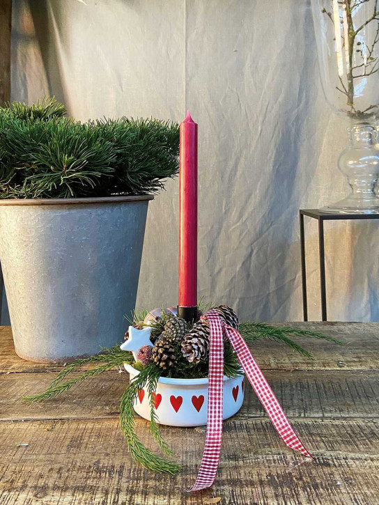 IB Laursen flache Emailleschale Schälchen weiß rote Herzen D14.5