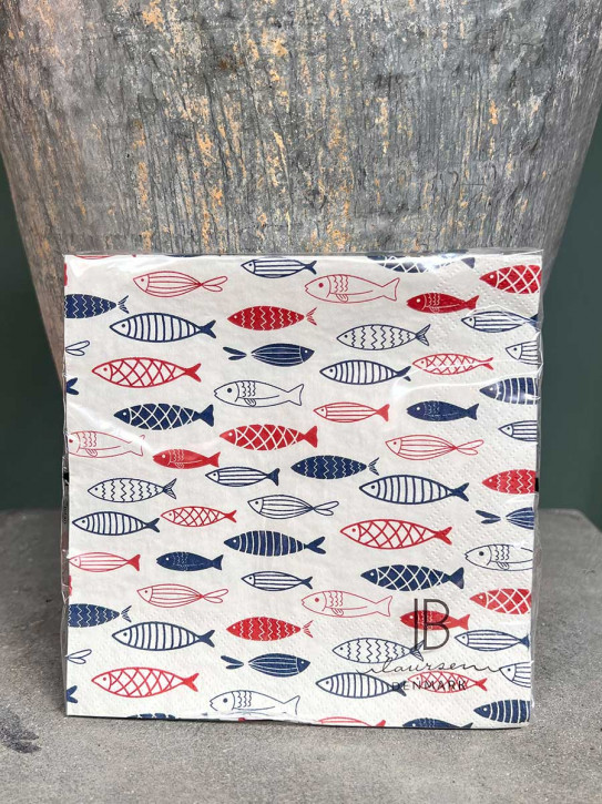 IB Laursen Papier Servietten Fische rot blau 20 Stück
