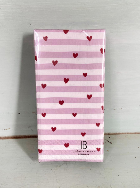 IB Laursen Papier Servietten rote Herzen rosa Streifen 16 Stück