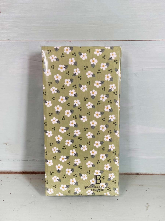IB Laursen Papier Servietten weiße Streublumen auf grün 16 Stück