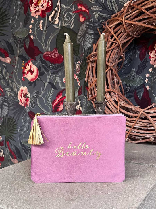 Kosmetik Täschchen Samt Zipper flieder gold hello Beauty